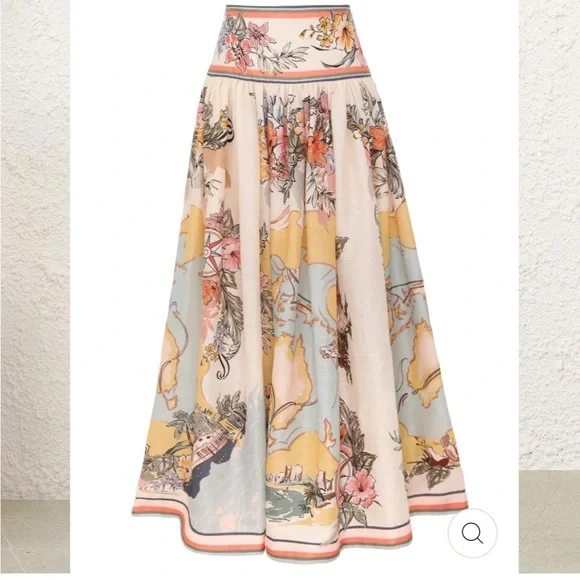 Floral Maxi Skirt in Cream and Blue - Picture 5 of 5